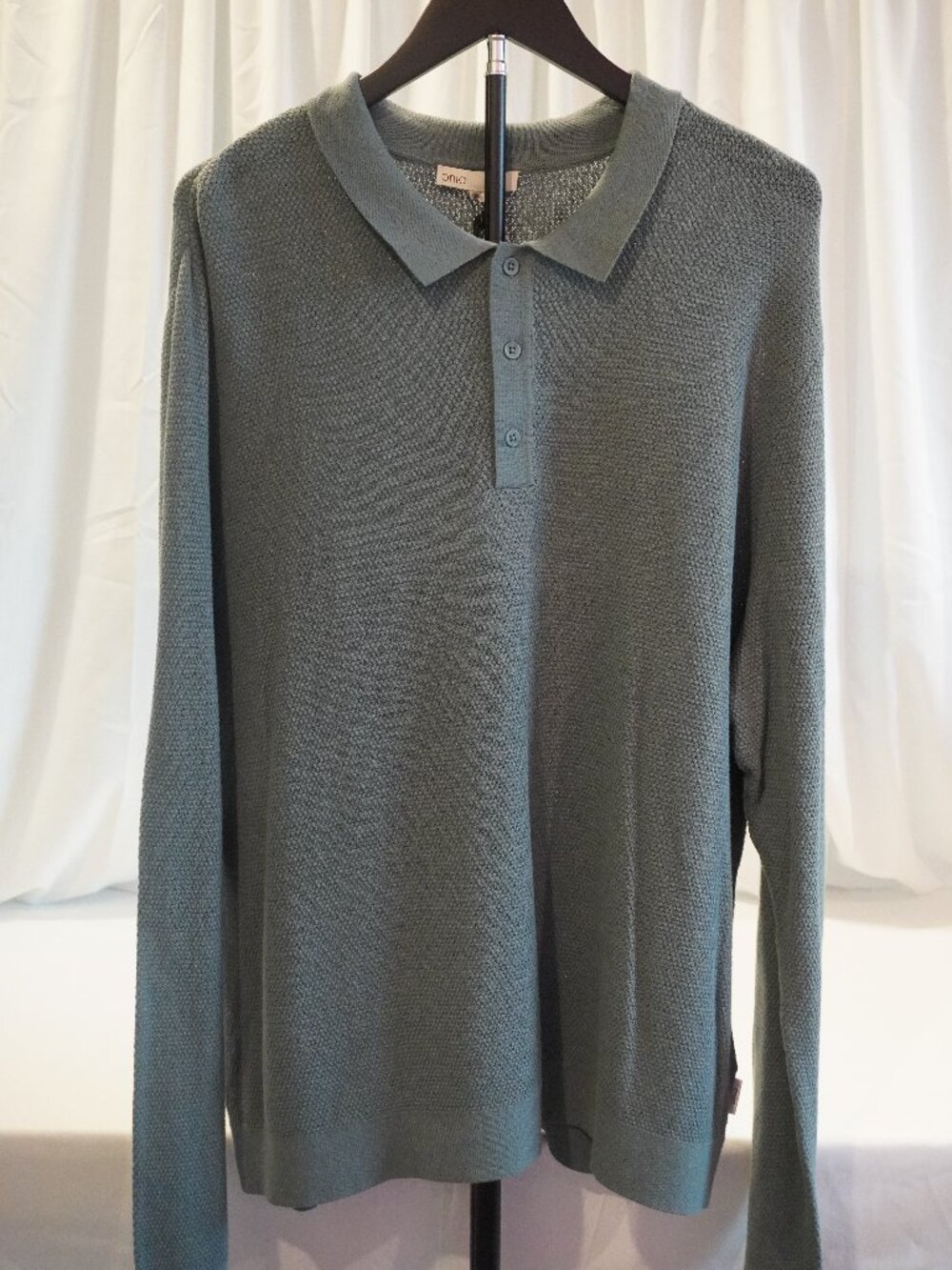 Onia Knit Polo Sweater Men’s XL Green Long Sleeve Textured Shirt NWT